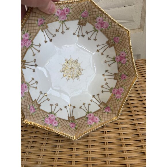 Antique 1920s Nippon Serving Bowl Hand Painted Gold Roses Floral - Picture 15 of 16